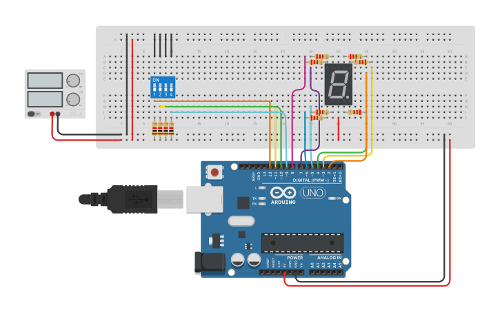 Circuit design Decodificador hexadecimal - Tinkercad