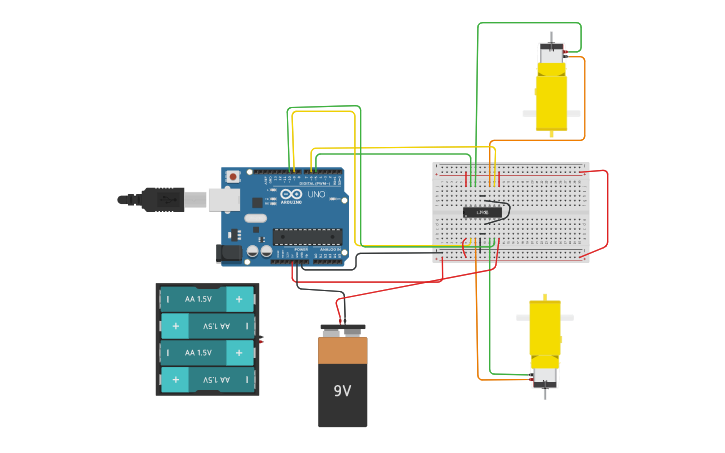 Circuit design Arduino + 2 Motores - Tinkercad