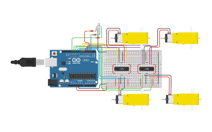 Circuit design Carro con luces - Tinkercad