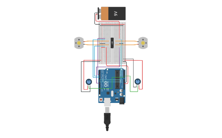 Circuit design L293D+Arduino Differential Drive - Tinkercad