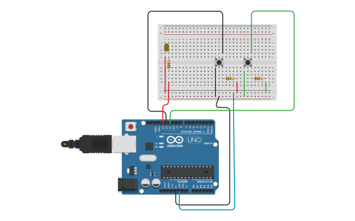 Circuit design LED - 2x button | Tinkercad