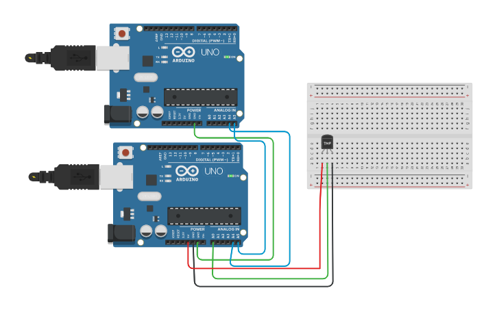 Circuit design arduino to arduino with i2C protocol with temperature ...