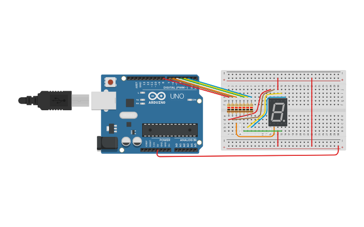 Circuit design arduino 7 segmentos - Tinkercad