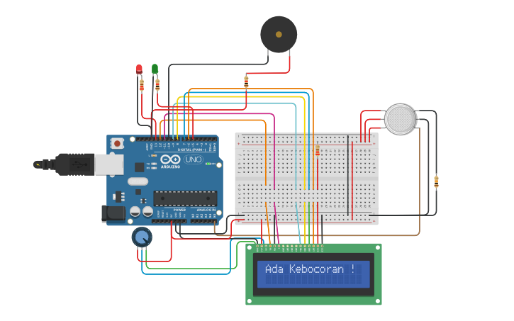 Circuit design (BM 1 ES) Sensor 3 Pendeteksi Kebocoran GAS - Tinkercad