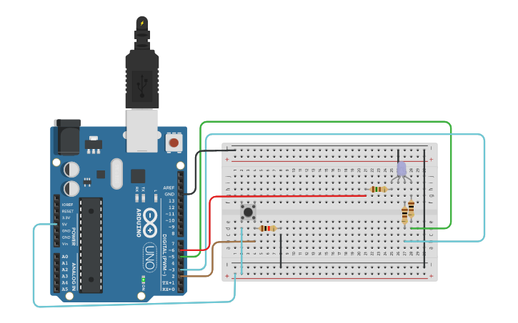 Circuit design led RGB botão - Tinkercad