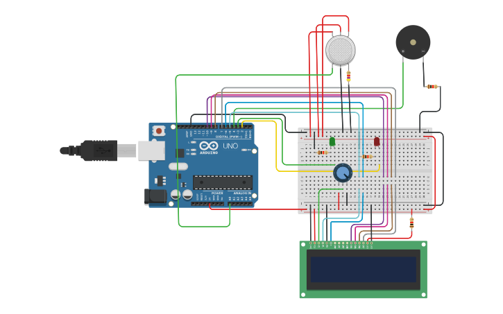 Circuit design Smoke detector - Tinkercad