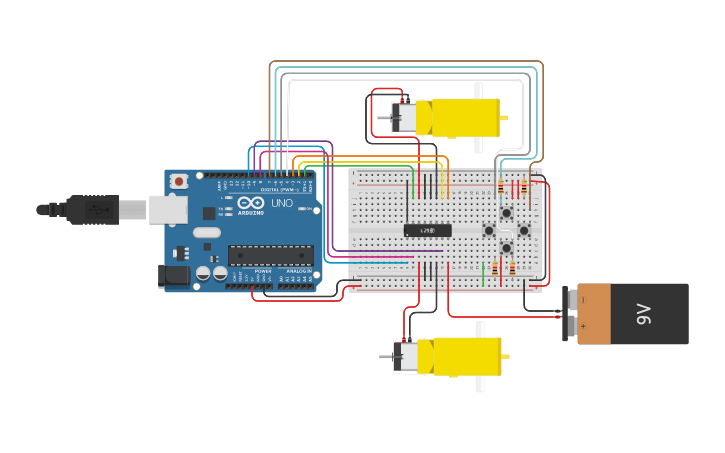 Circuit design Practica 3.5 | Control De Vehículo Manual - Tinkercad