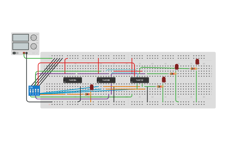 Circuit design BCD to excess 3 code converter - Tinkercad