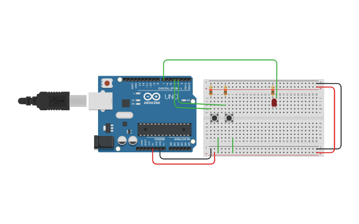 Circuit design 4 Circuito con 2 pulsadores (P1, P2) Y un LED DIEGO ...
