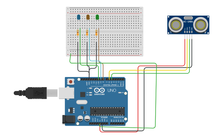 Circuit design Ultrasonic sensor - Tinkercad
