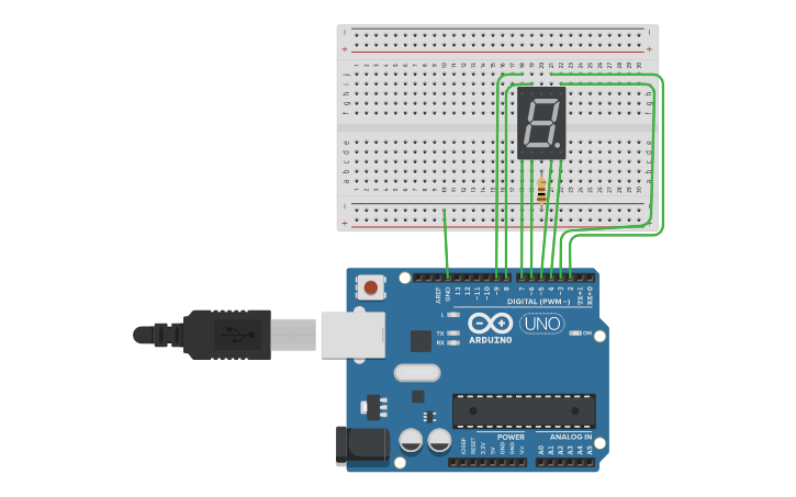 Circuit design Arduino 7 Segment - Tinkercad