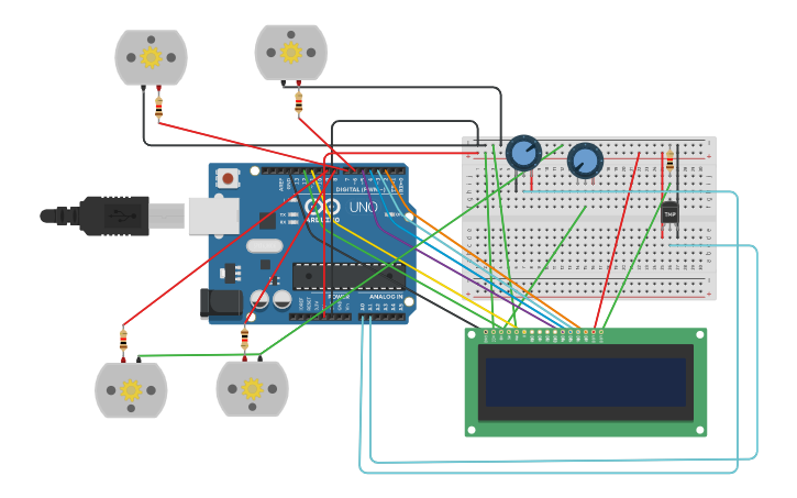 Circuit design Temperature and Humidity changes display on LCD - Tinkercad