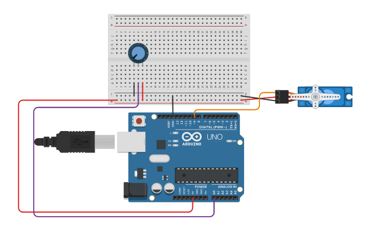 Circuit design arduino servo motor | Tinkercad