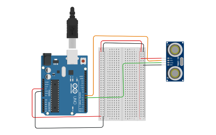 Circuit design Ultrasonic distance - Tinkercad