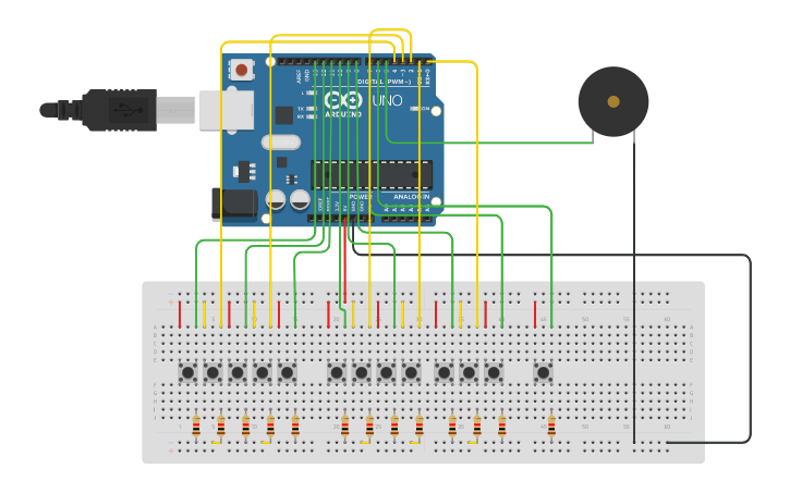 Circuit design Arduino Piano | Tinkercad