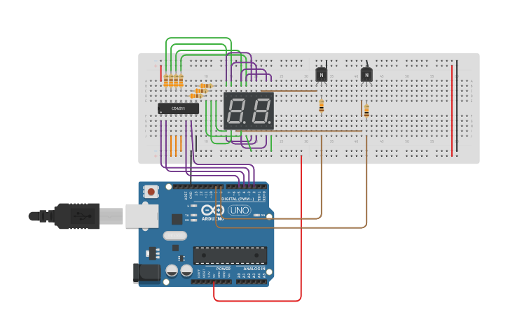 Circuit design Display 7 segment Multiplexing - Tinkercad