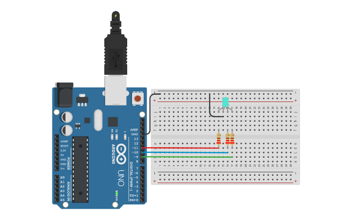 Circuit design RGB Led Flash - Tinkercad