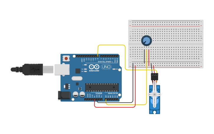 Circuit design Servo Motor with Potentiometer - Tinkercad