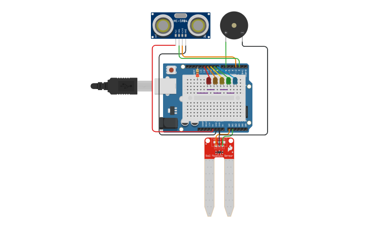 Circuit design sensor de humedad - Tinkercad