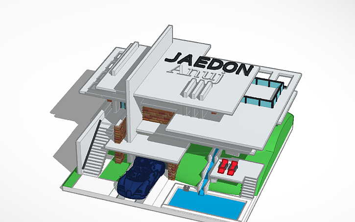 3D design Mansion but with cars parked out at the front - Tinkercad