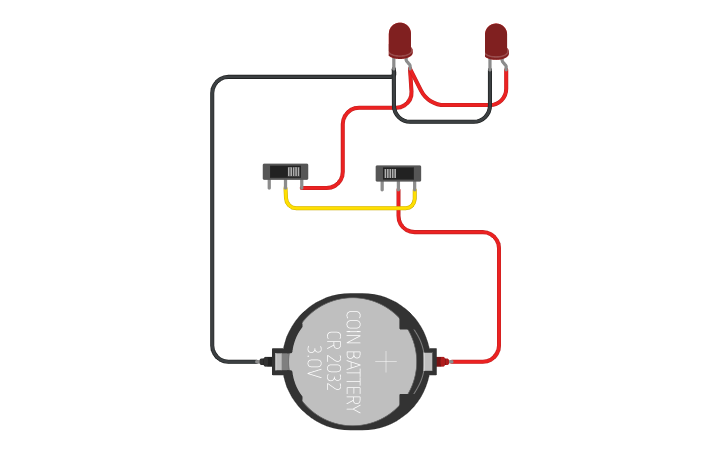 Circuit design 2 leds com dois interruptores - Tinkercad