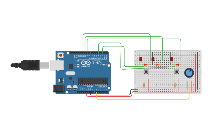 Circuit design Copy of Potentiometer LED on/off | Tinkercad