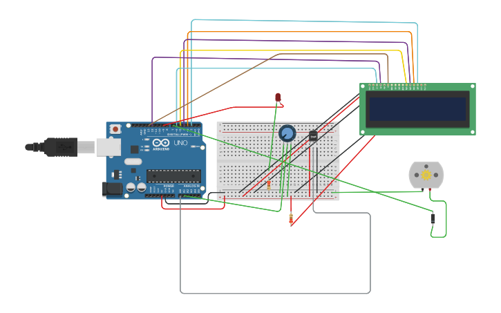 Circuit design Sensor de Temperatura con pantalla LCD y RPM | Tinkercad