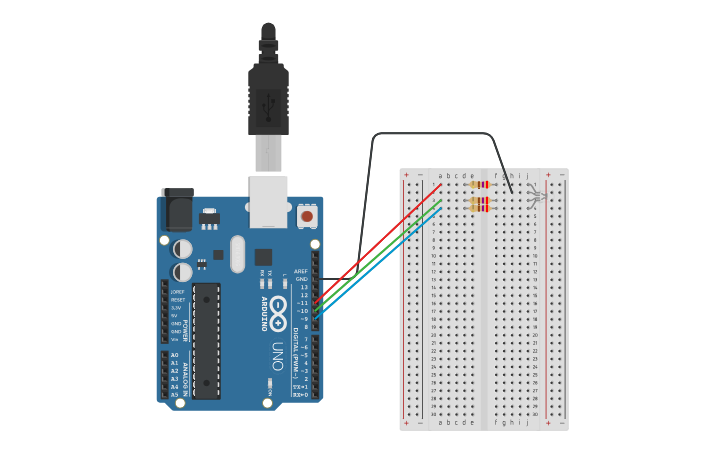 Arduino Tri Color Led Lesson Circuit design Lisa - Arduino Lesson 3. RGB LEDs - Tinkercad
