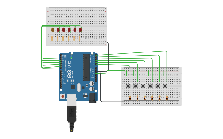 Circuit design Secuencias de Leds con Pulsador - Tinkercad