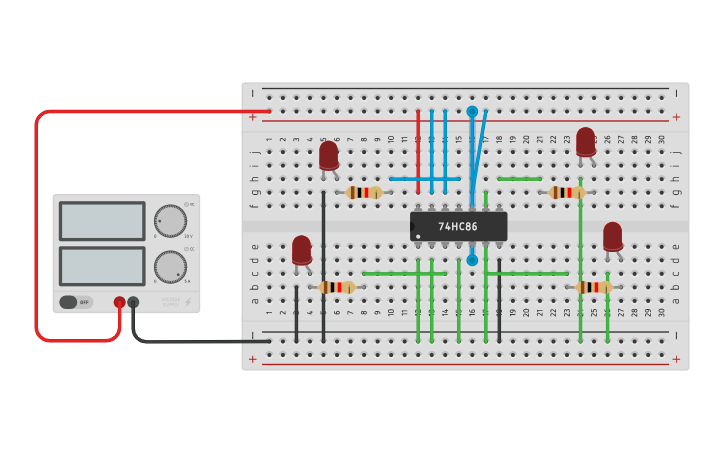 Circuit design XOR GATE ALL CONDITION | Tinkercad