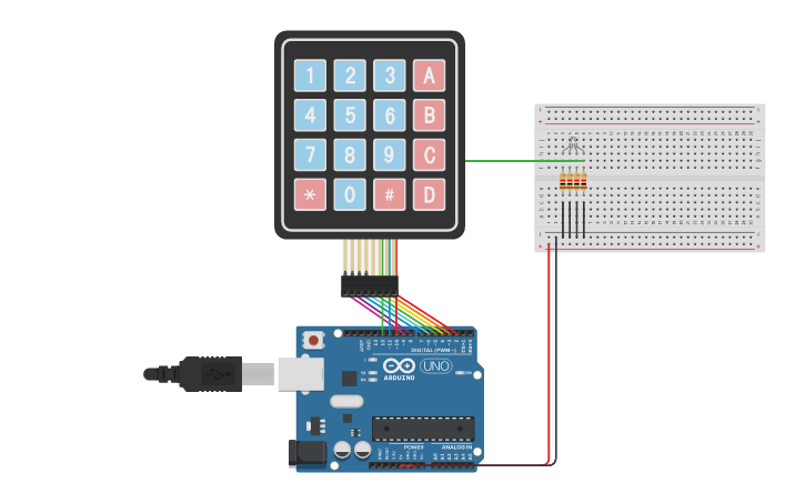 Keypad Cablage Circuit design Keypad con contraseña y led rgb - Tinkercad