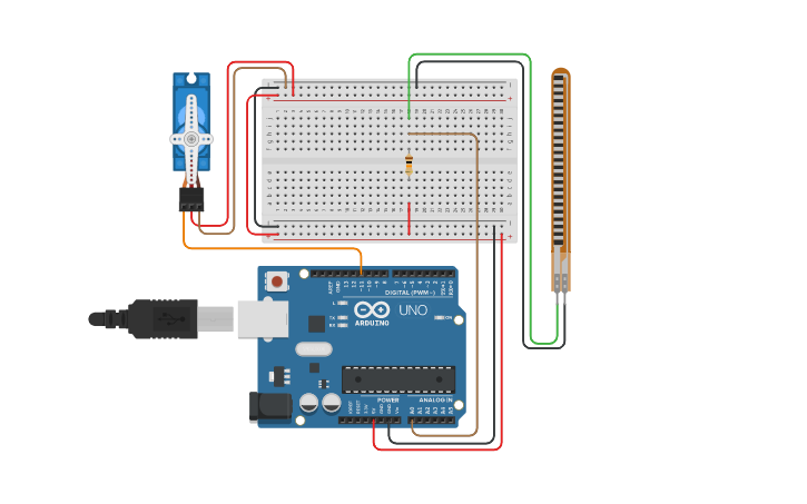 Circuit design Flex Sensör ve Servo | Tinkercad
