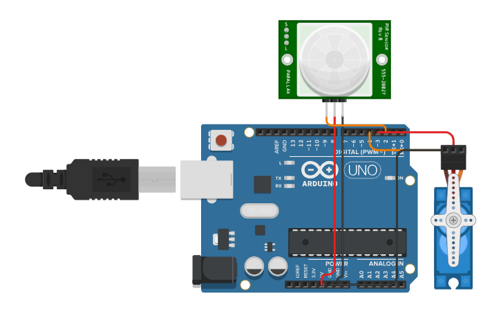 Circuit design Automatic room door using arduino - Tinkercad