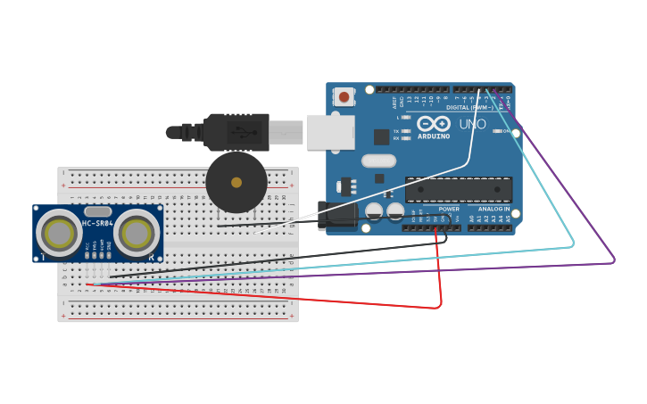 Circuit design sensor ultrasonico con buzzer | Tinkercad