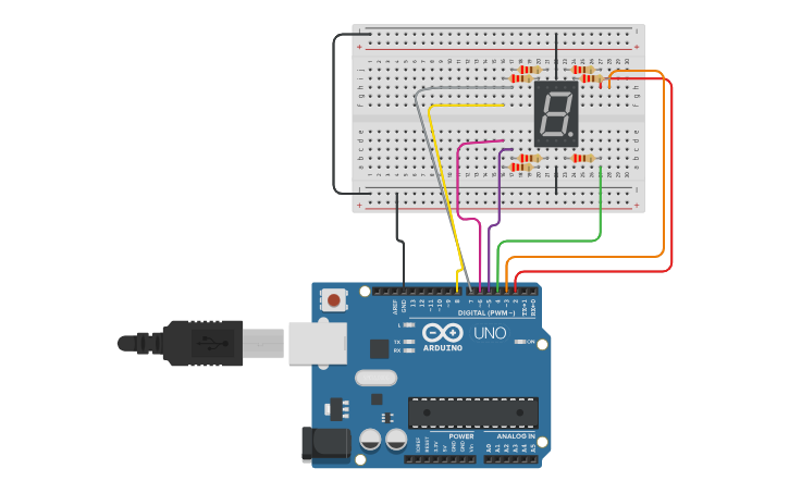 Circuit design Contador do 0 ao 9 - um digito - Switch/Case - Tinkercad