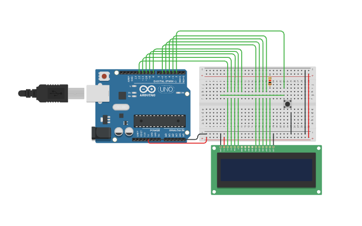 Circuit design LCD jumping game - Tinkercad