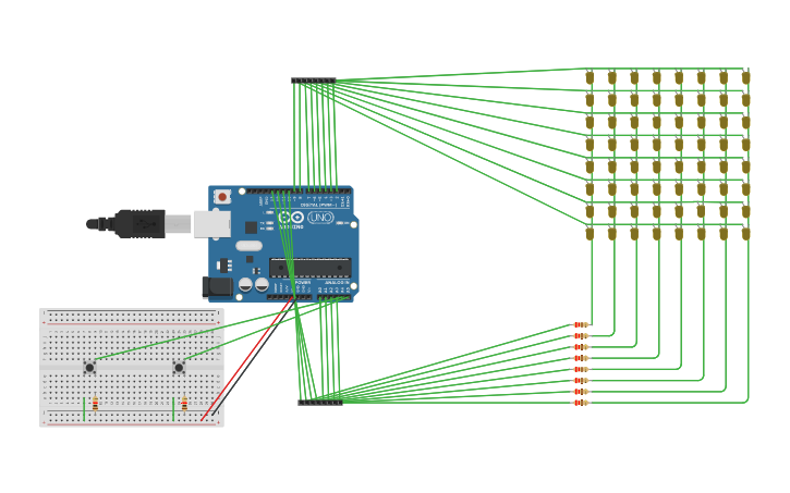 Circuit design 24h hour/minute clock with 8x8 led matrix - Tinkercad