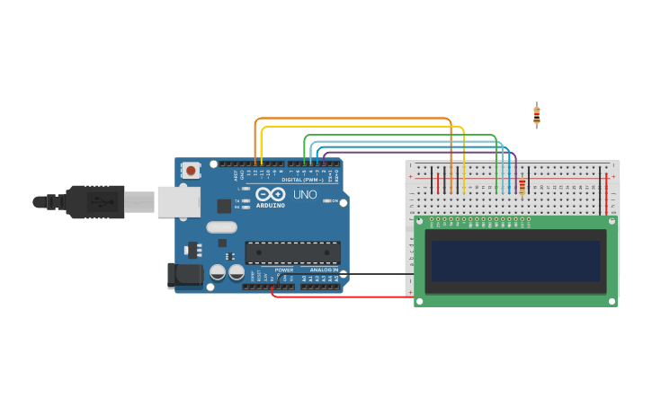 Circuit design arrows in a circle on the LCD screen - Tinkercad