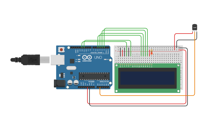 Circuit design Arduino with LCD and Temperature Sensor - Tinkercad