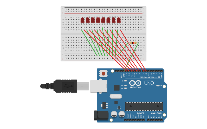 Circuit design CIRCUITO PARA ENCENDER LEDS - Tinkercad