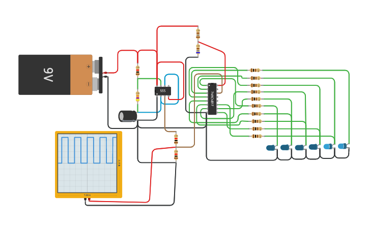 Circuit design Knight Rider - Tinkercad