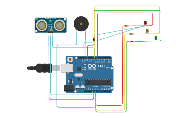 Circuit design sensor de distancia | Tinkercad