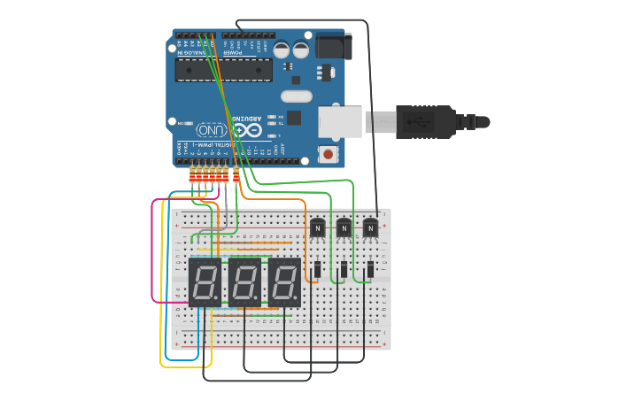 Circuit design prueba de display 3 dígitos arduino - Tinkercad