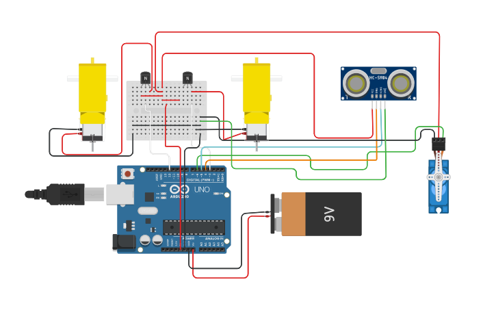 Circuit design carrito robot - Tinkercad