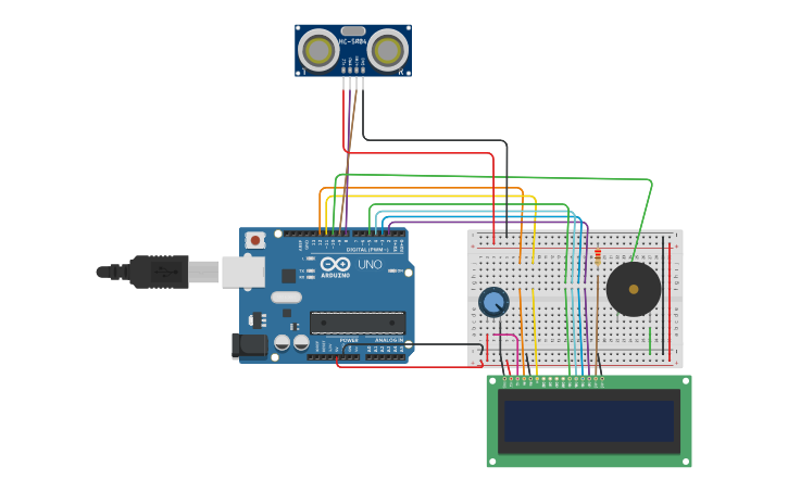 Circuit design Sensor ultrasonido | Tinkercad