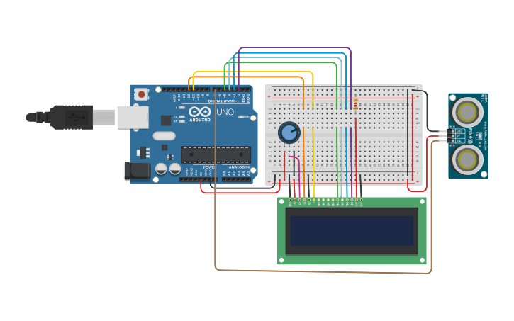 Circuit design Control Ping Sensor Using Arduino with LCD -md - Tinkercad