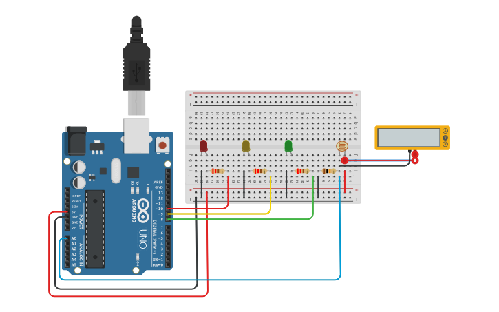 Circuit design Medidor de intensidade - Tinkercad