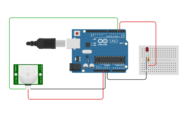 Circuit design Sensor PIR | Tinkercad