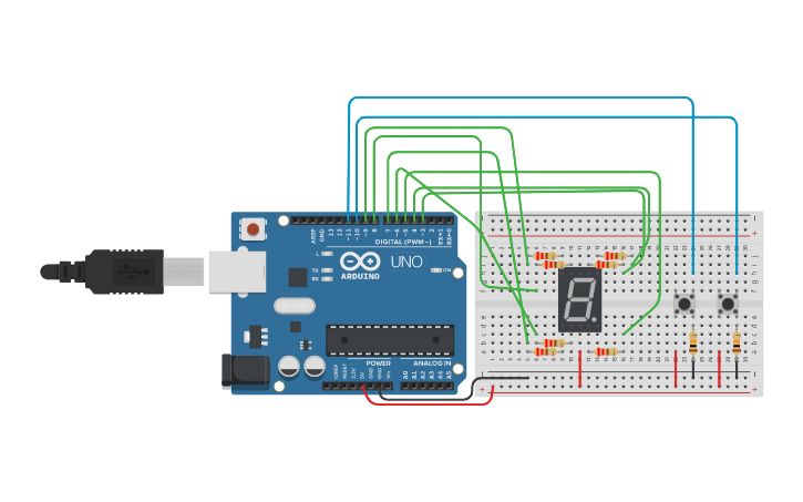 Circuit design Seven Segment Display - Tinkercad