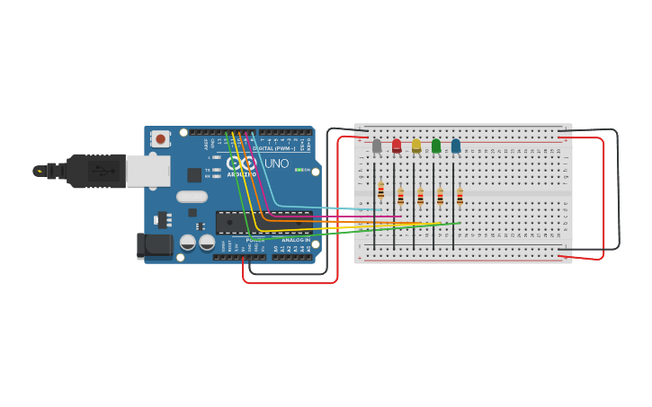 Circuit design 4 party lights - Tinkercad